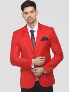 FAVOROSKI Men Red Solid Slim-Fit Single-Breasted Formal Blazer