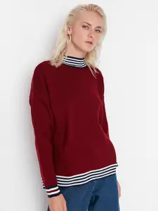 Trendyol Women Maroon Acrylic Solid Pullover