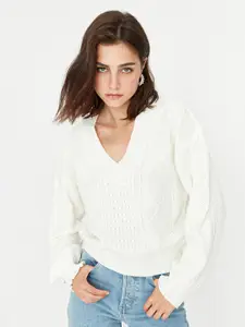 Trendyol Women Off White Cable Knit Pullover