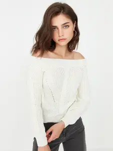 Trendyol Women Off White Acrylic Pullover Sweater