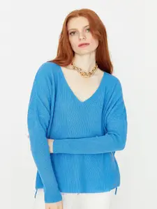 Trendyol Women Blue Ribbed Pullover