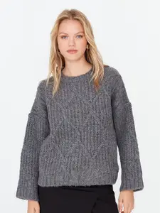Trendyol Women Charcoal Cable Knit Pullover Sweater