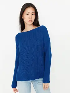 Trendyol Women Blue Solid Pure Acrylic Pullover Sweater