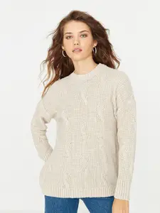 Trendyol Women Beige Cable Knit Pullover