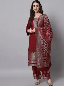 Safaa Maroon & Silver-Toned Viscose Rayon Unstitched Dress Material