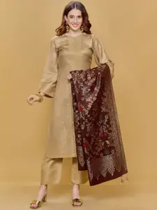 Safaa Women Beige & Brown Floral Woven Design Unstitched Dress Material