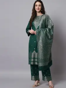 Safaa Women Green & Silver-Toned Unstitched Dress Material