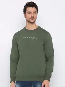 Status Quo Men Olive Green Printed Cotton Sweatshirt
