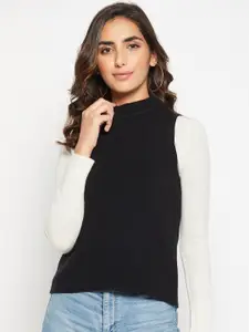 Crozo By Cantabil Women Wool Black Sweater Vest
