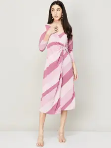 CODE by Lifestyle Pink Printed Striped Midi Dress