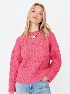 Trendyol Women Pink Cable Knit Pullover