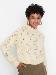 Trendyol Women Off White Acrylic Pullover Sweater