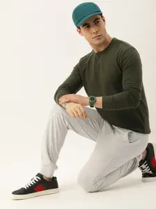 Kook N Keech Men Olive Green Solid Round Neck Sweatshirt