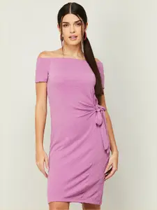 CODE by Lifestyle Purple Off-Shoulder Fringed Sheath Dress