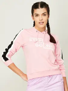 Kappa Women Pink Printed Hooded Cotton Sweatshirt