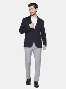 Blackberrys Men Navy Blue Solid Linen Single Breasted Blazer