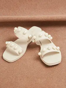 CODE by Lifestyle Women Off White Embellished Open Toe Flats