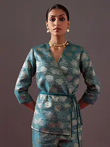 Abhishti Women Blue Shirt Style Banarasi Top