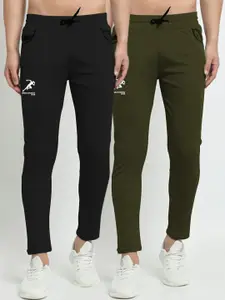 GRACIT Men Black & Green Pack Of 2 Solid Track Pants