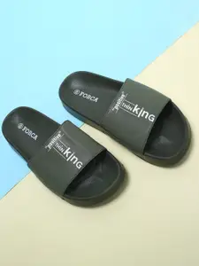 Forca Men Olive Green & White Printed Synthetic Sliders