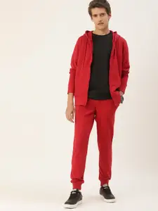 Kook N Keech Men Red Solid Knitted Hooded Tracksuit