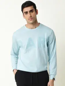 RARE RABBIT Men Blue Embroidered Cotton Sweatshirt
