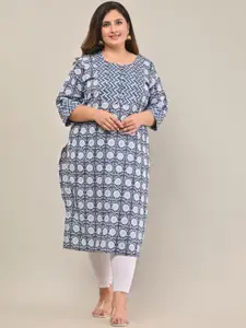 Swasti Women Plus Size Navy Blue Floral Printed Cotton Kurta