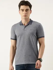 Peter England Men Self Design Polo Collar Slim Fit T-shirt