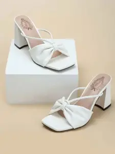 Shoetopia Women White Block Heels