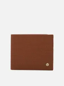 Allen Solly Men Brown & Gold-Toned Textured Leather Two Fold Wallet