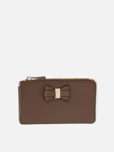 Van Heusen Women Brown & Gold-Toned Textured Buckle Detail PU Zip Around Wallet