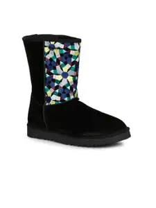 Saint G Women Black & Blue Woven Design Winter Boots