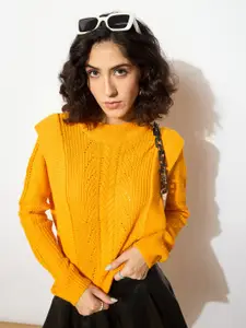 SASSAFRAS Women Mustard Yellow Ribbed Pullover