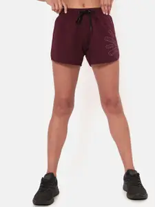 CULT Women Burgundy Solid Cotton Sports Shorts