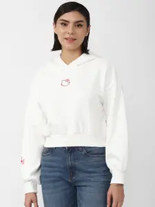 FOREVER 21 Women White Hooded Pure Cotton Sweatshirt