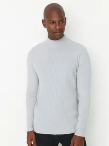 Trendyol Men Grey Ribbed Long Sleeve Pullover