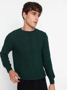 Trendyol Men Green Round Neck Acrylic Pullover