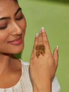 D'oro Women Gold Plated Yellow Semi Precious Stone Finger Ring