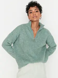 Trendyol Women Green Ribbed Pullover