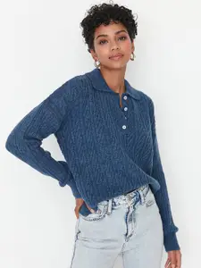 Trendyol Women Blue Cable Knit Pullover