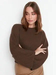 Trendyol Women Brown Ribbed Acrylic Pullover