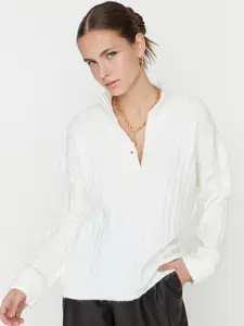 Trendyol Women Off White Striped Pullover Sweater