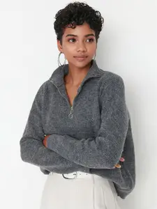 Trendyol Women Charcoal Striped Pullover