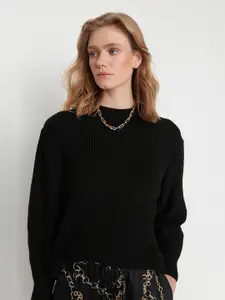 Trendyol Women Black Self Design Pullover