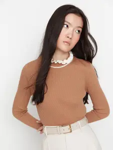 Trendyol Women Camel Brown Acrylic Pullover