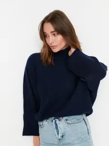 Trendyol Women Navy Blue Turtle Neck Pullover