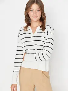 Trendyol Women Off White & Black Striped Acrylic Pullover