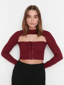 Trendyol Women Burgundy Crop Pullover