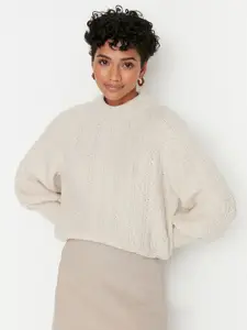 Trendyol Women Cream-Coloured Cable Knit Pullover