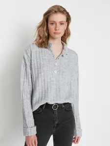 Trendyol Women Grey Striped Pullover